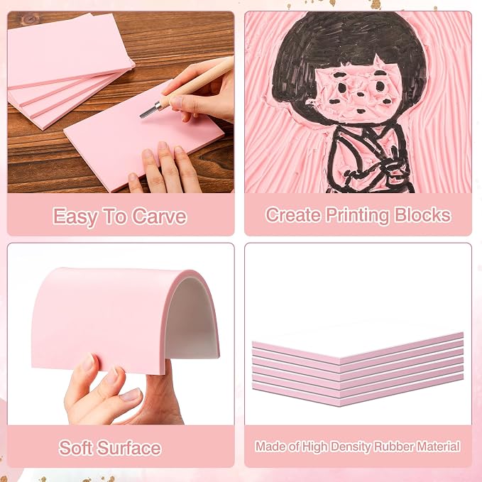Frienda 30 Pack 4"x6" Rubber Stamp Carving Blocks Bulk Rubber Carving Linoleum - Image 3