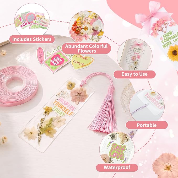 Pressed Flower Bookmark Kit, Includes 80 Dried Flowers, 50 Laminating Pouches - Image 3