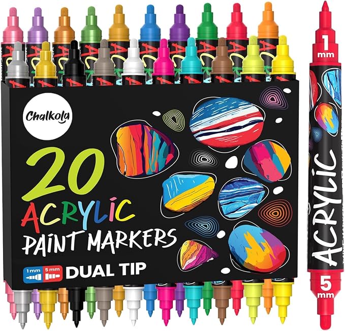 Chalkola 20 Dual Tip Acrylic Paint Markers by Chalkola