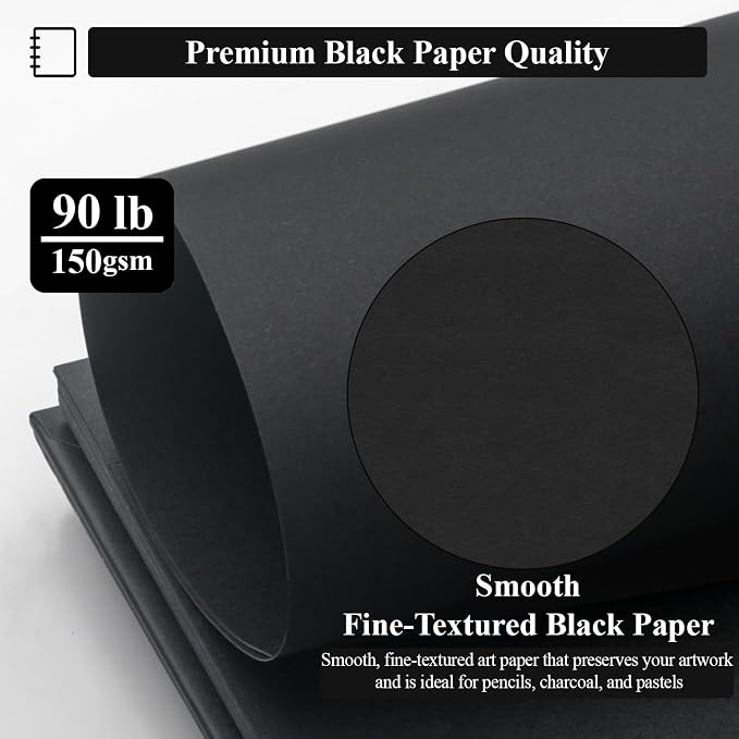 SuFly Black Paper Drawing Pad, 60 Sheets Large Sketch Book 11x14, Spiral Bound - Image 3