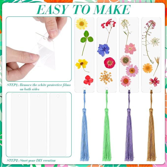 Eaasty 190 Pcs Pressed Flower Bookmark Making Kit, 24 Clear Acrylic Bookmarks - Image 3