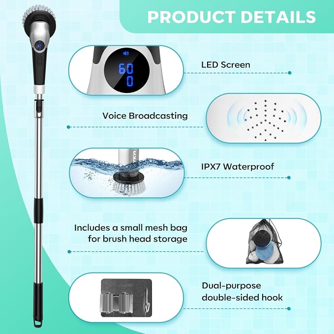 YKYI Cordless Electric Spin Scrubber, Power Cleaning Brush - Image 4