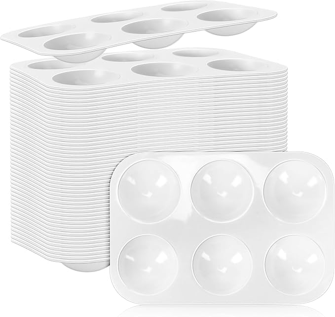 50 PCS White Plastic Watercolor Palette, 6 Well Rectangular Paint Palettes by DLOnline