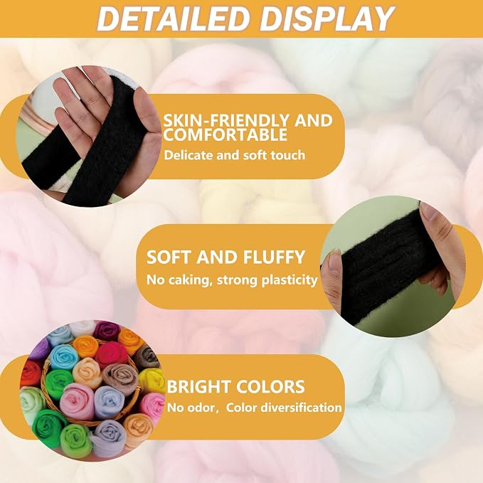 Black Wool for Needle Felting, 3.5oz Felting Wool, Soft Wool Batting for DIY - Image 3
