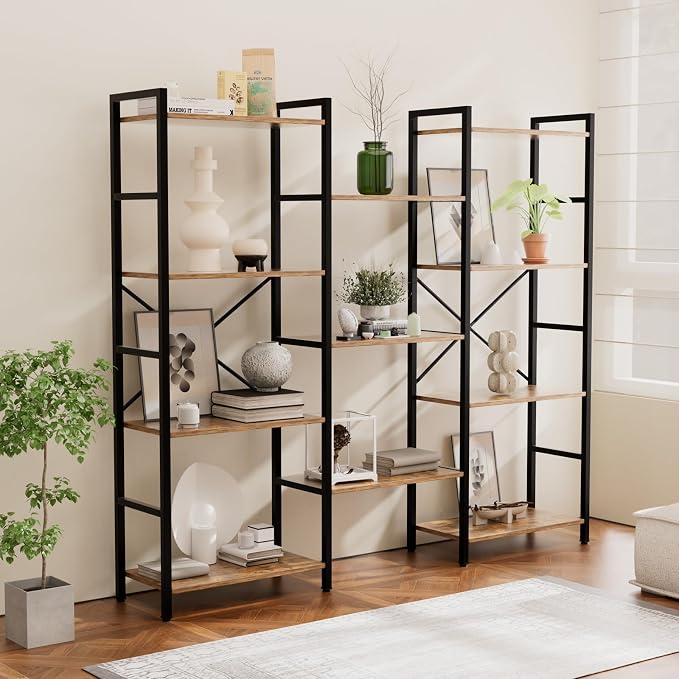 GRUSIGN Triple 4 Tier Book Shelf, Modern Bookcase Shelf, Freestanding Large - Image 2