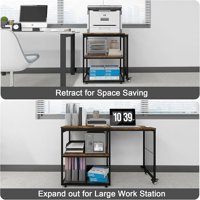 Natwind 24''x20'' Large Printer Stand, Extendable Home Craft Table, Retro | - Image 4