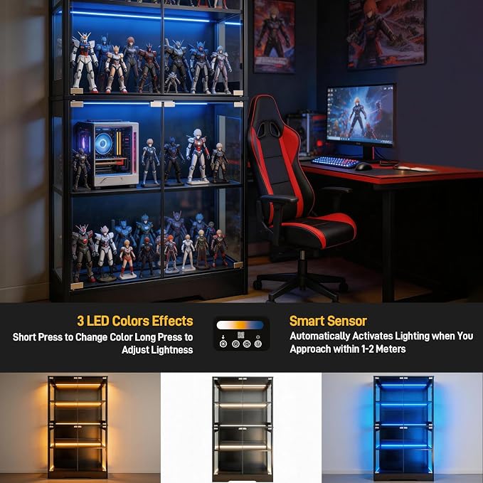 Glass Display Cabinet with Doors, 4-Tier Display Shelf - Image 3