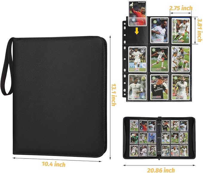 GERMUN 3 Ring 9 Pocket Zipper Card Binder, 720 Double Sided Standard PU Trading - Image 3
