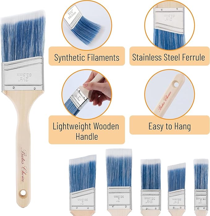 Bates- Paint Brushes, 12 Pack Angle Brushes, Treated Wood Handle | Wall Paint - Image 3