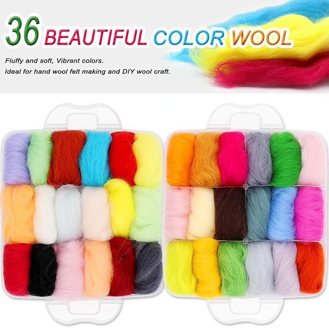 West Bay Needle Felting Kit 109 Pieces Set, Wool Roving 36 Colors - Image 6