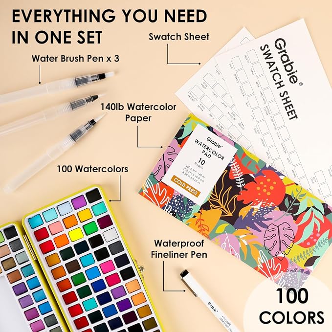 Grabie 100 Colors Premium All-In-One Watercolor Paint Set - Image 2