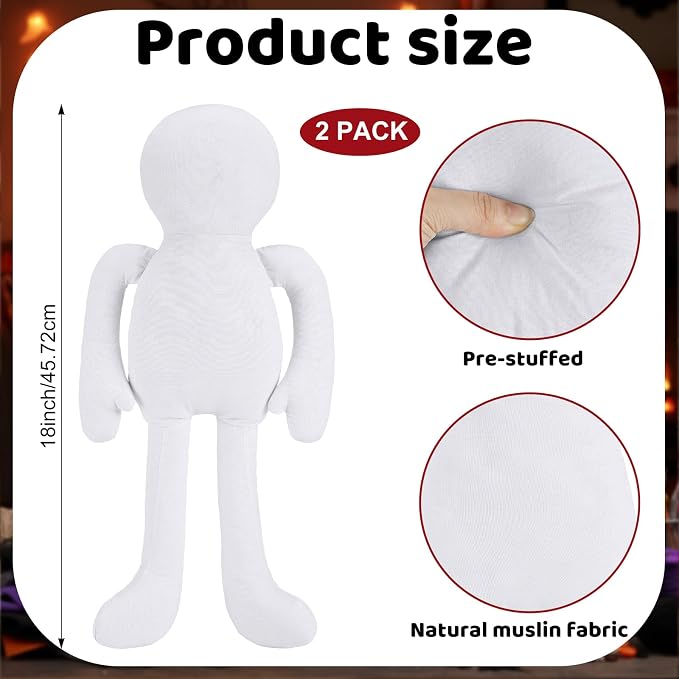 2 Pcs Cloth Doll Body Blank Models Pre-Stuffed Muslin Doll Bodies - Image 2