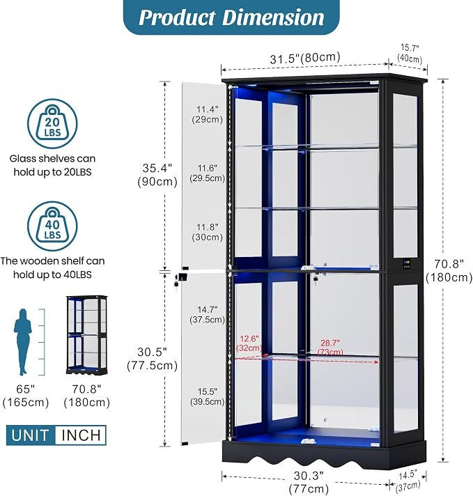 Dystler Display Cabinet with Glass Doors, RGB Lights - Image 2