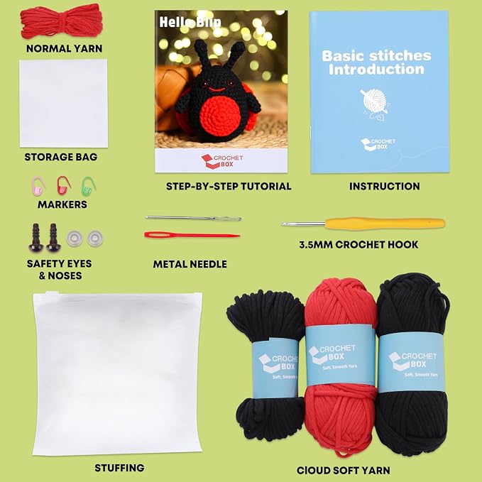CrochetBox Crochet Kit for Beginner, Ladybug Easy Learn How to Crochet Stuffed - Image 3