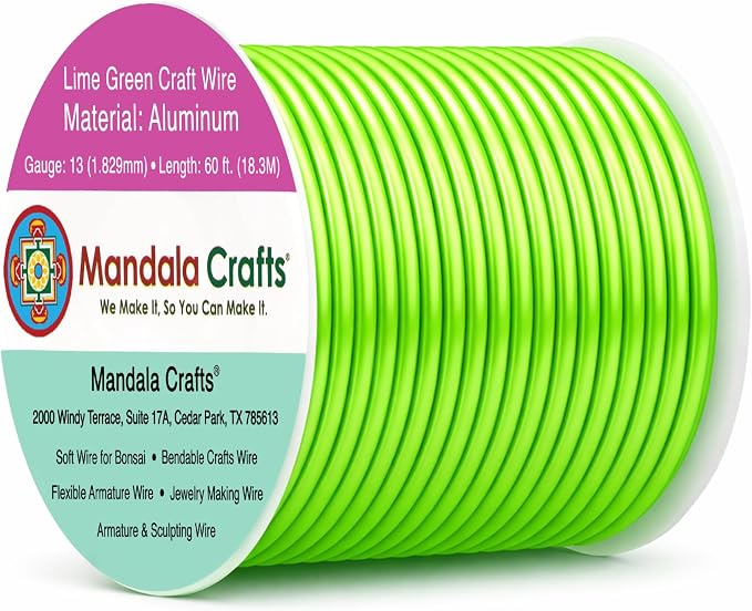 Mandala Crafts 13 Gauge Lime Green Anodized Aluminum Craft Wire, 60 FT | Colored by MandalaCrafts