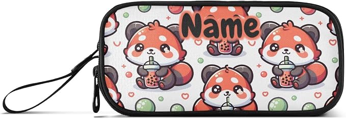 Custom Cute Red Panda Bubbles Pencil Case Box Boys Girls Personalized Name - Image 6