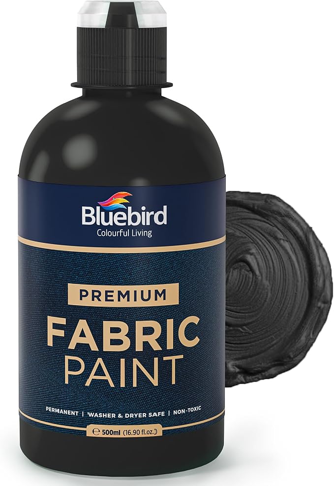 BLUEBIRD Fabric Paint, Lamp Black, 16.9 Fl Oz, Permanent Fabric Paints by BluebirdArts