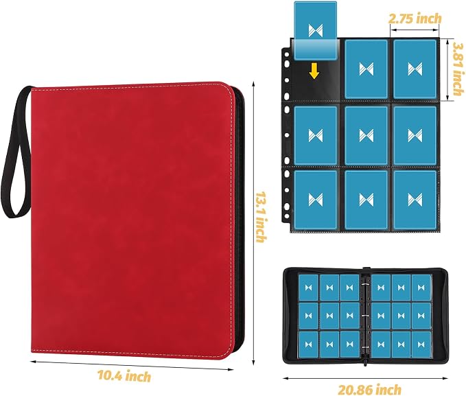 GERMUN 3 Ring 9 Pocket Zipper Card Binder, 720 Double Sided Standard PU Trading - Image 2