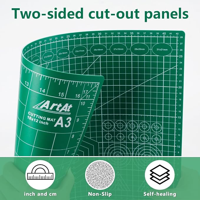 ArtAt Self Healing Cutting Mat:【10 Pack Cutting Mat 12″x 18″】 Green Double - Image 2