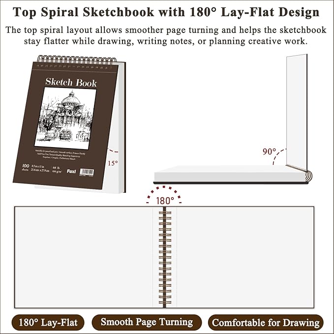 Fuxi Sketchbook 8.5x11, 100 Sheets Hard Cover Sketch Book 8.5" x 11", 68 - Image 3