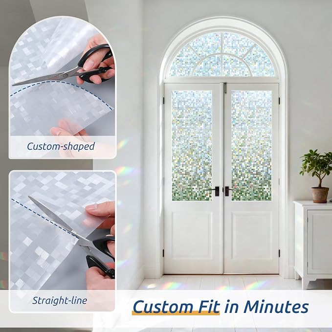 rabbitgoo Stained Glass Window Privacy Film, Mosaic Pattern, 17.5" x 157.4" | - Image 3