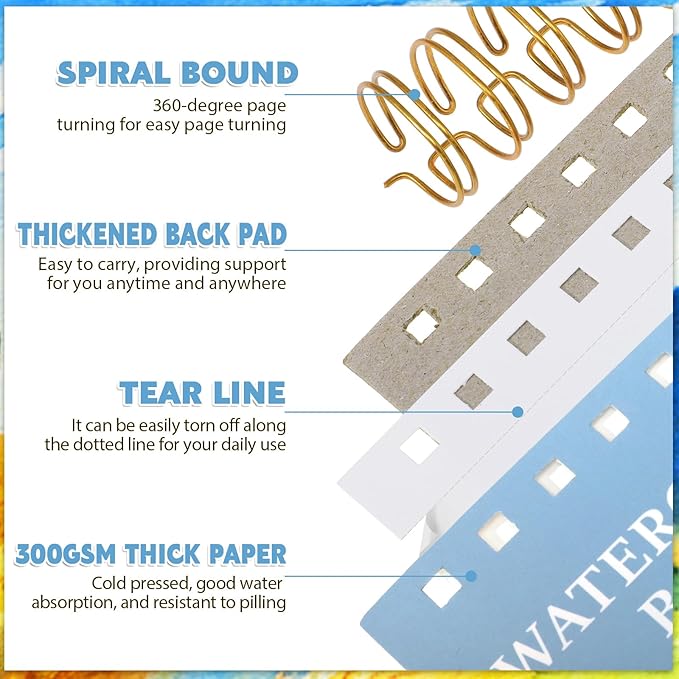 35 Sheets Watercolor Paper Pad 7x10 Inch, 140 lb/300 GSM Cold Press Water Color - Image 3