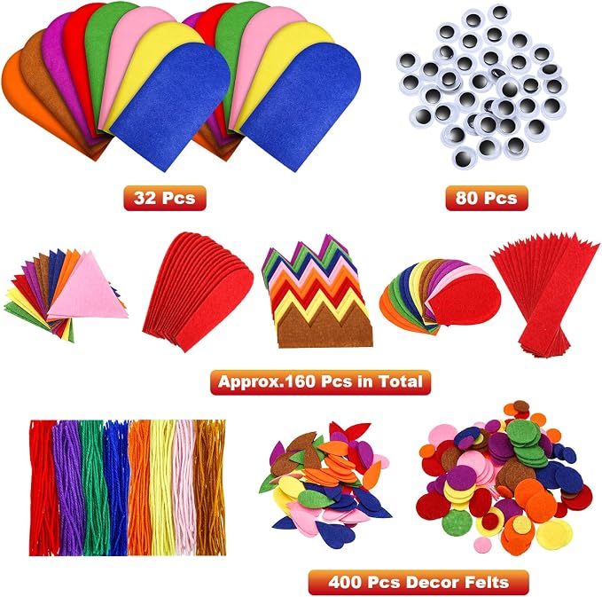 Liliful 32 Pcs Hand Puppet Making Kit Felt Arts and Crafts Sock Puppet Toys - Image 2