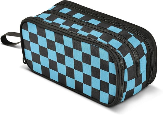 Black Blue Checkered Pattern Pencil Case Box Boys Girls Large Pencil Pouch by BOENLE-WELCOMEYOURCOMING
