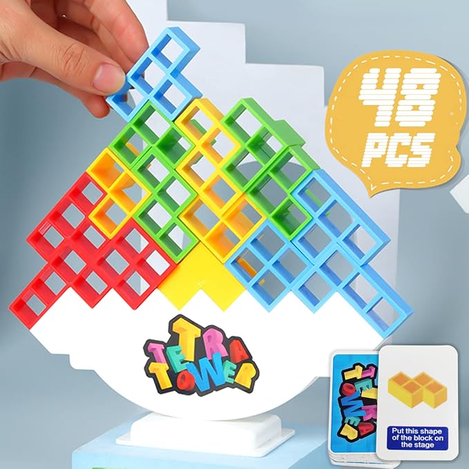 ALKISTA 48 Pcs Tetra Tower Balance Stacking Blocks Game, Board Games by ALKISTA