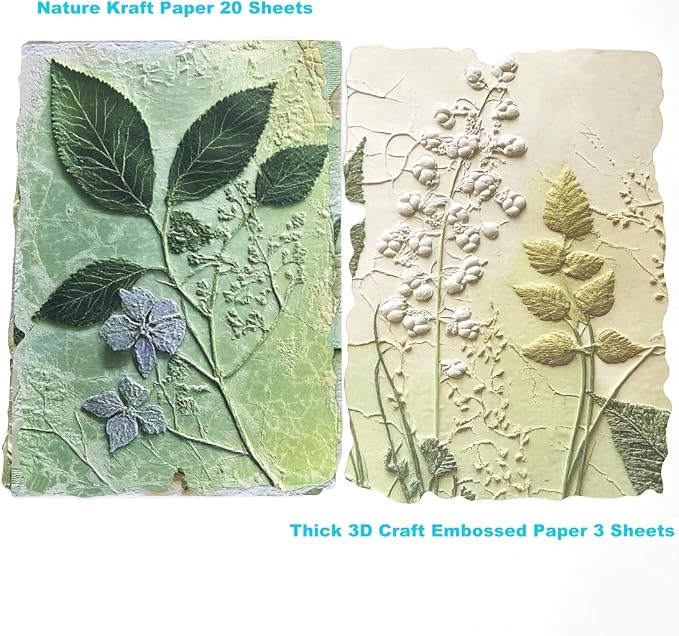 20 Sheets Vintage Green Plants Flower Scrapbook Paper 3 Sheets Embossed - Image 4