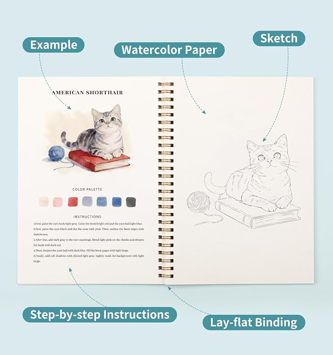 Watercolor Workbook Animals, Water Coloring Book, 12 Different Patterns of - Image 5