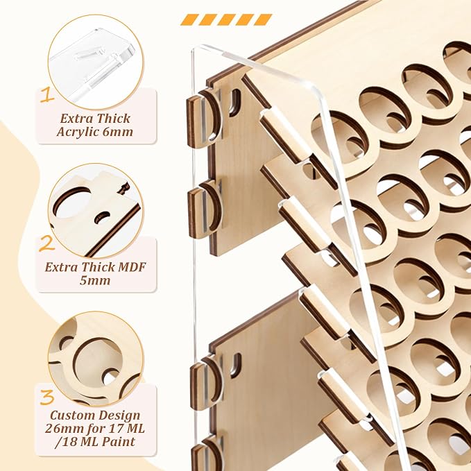 Colingmill Wooden Paint Organizer Storage Rack, 80 Holes Miniature Model Paint - Image 3