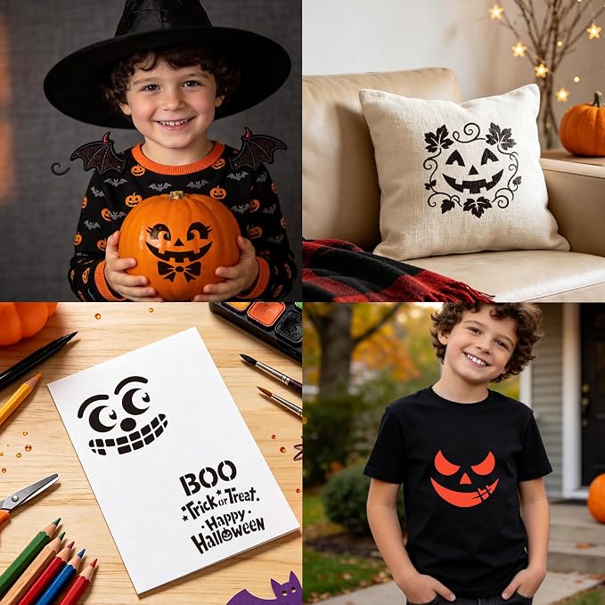 40 PCS Halloween Painting Stencils, 6 Inch Plastic Reusable Pumpkin Faces - Image 6