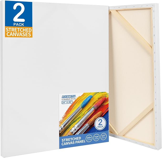 FIXSMITH Stretched Canvas for Painting 24x36 Inch, 2 Pack, Primed Large Canvas by FIXSMITH