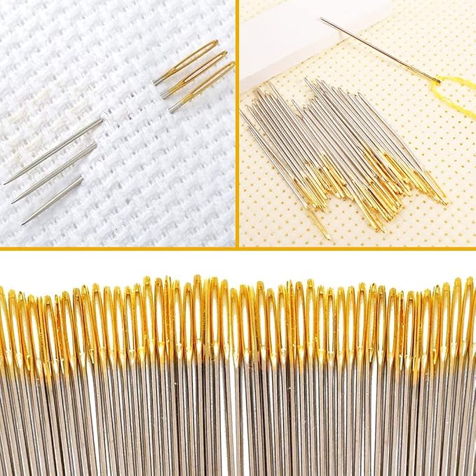 90pcs Cross Stitch Needles +2 Needle Threader Golden Color Large Eyes Cross - Image 6