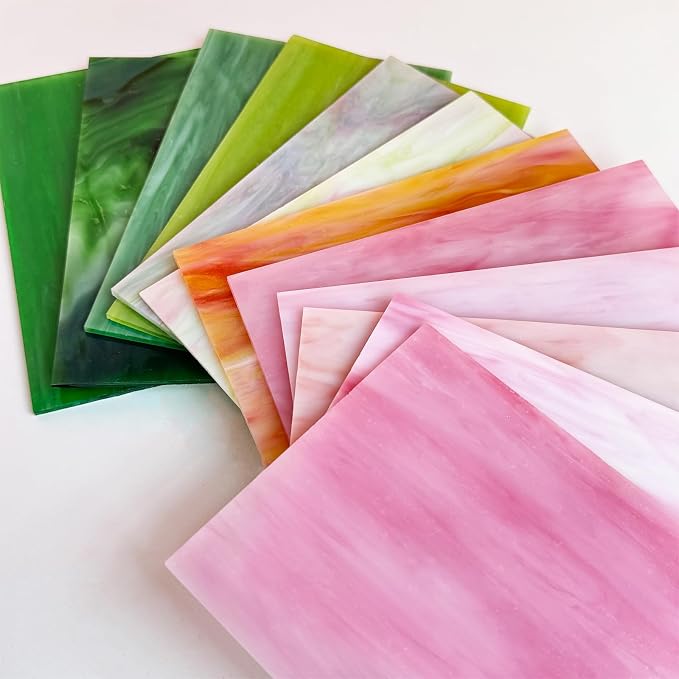 ILLUCKAI 12 Sheets Stained Glass Sheet Pink and Green Collection, 6 x 4 inch - Image 4