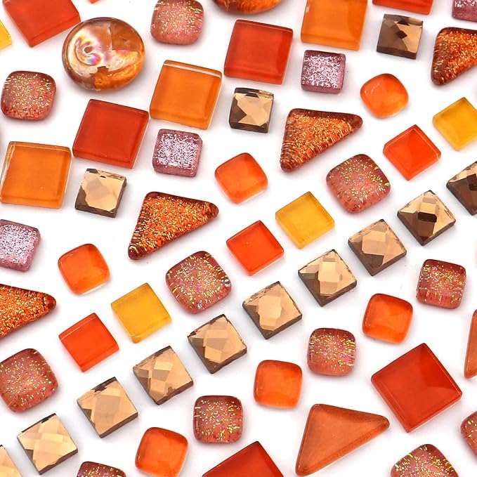 LITMIND 1.1LB Orange Mixed Irregular Crystal Glass Mosaic Tiles - Image 3