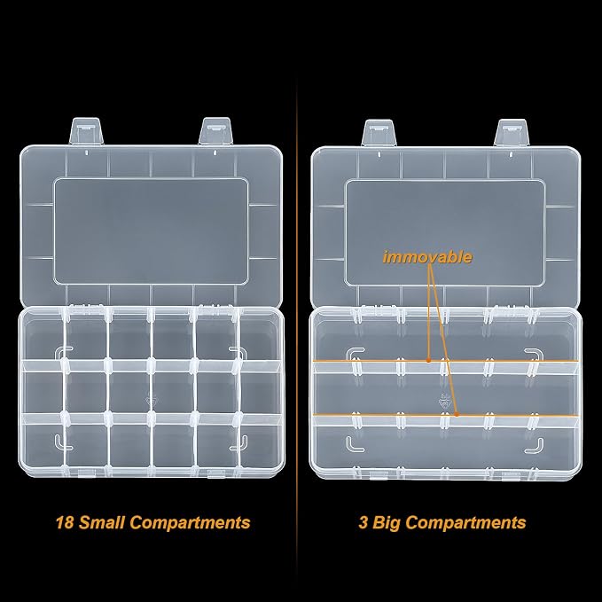 CGCG 3-Pack 18-Grid Clear Plastic Beads Organizer Box 7.9x5.8 | Multi - Image 3