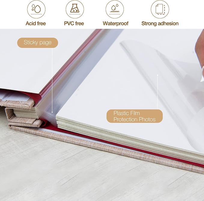 potricher Large Photo Album Self Adhesive 3x5 4x6 5x7 8x10 10x12 Pictures Linen - Image 4