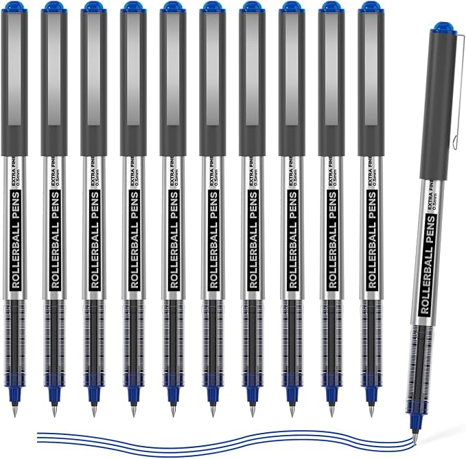 Shuttle Art Rollerball Pens, 10 Pack Blue Liquid Ink Pens, 0.5mm Extra Fine by ShuttleArt