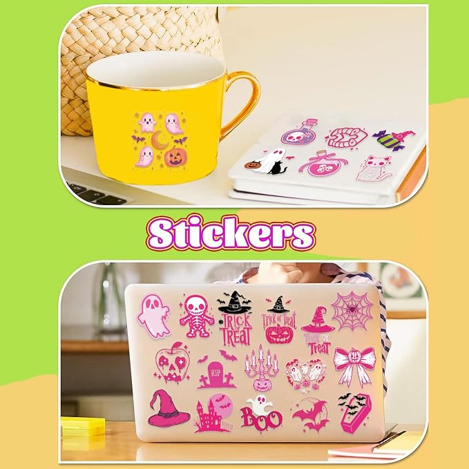 50 Pcs Clear PET Pink Halloween Stickers Decals - Image 5