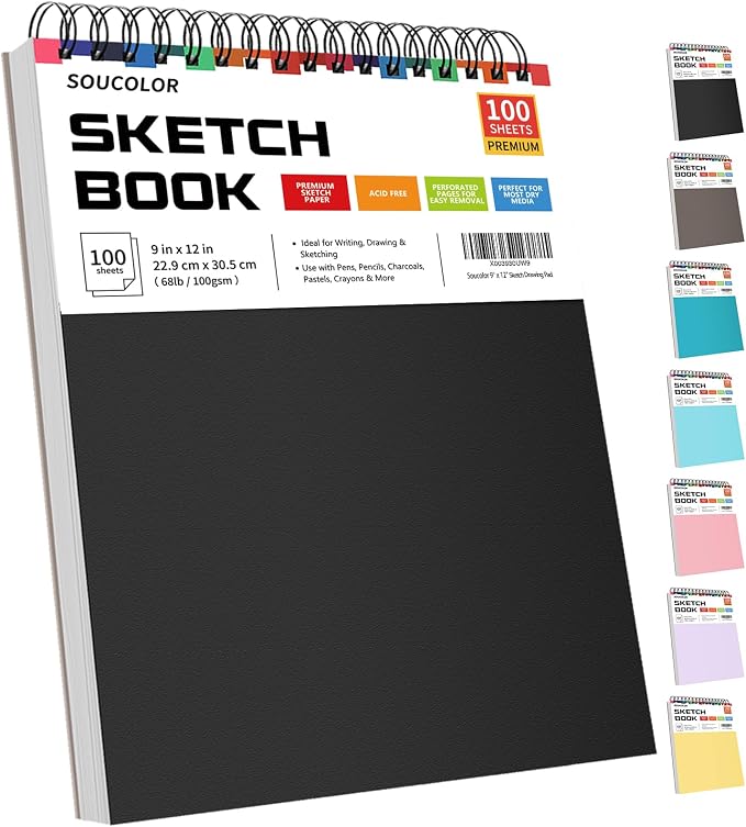 Soucolor Sketch Book 9x12, 100 Sheets, Kids Art Sketchbook by Soucolor