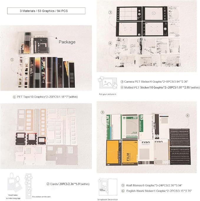 Doraking 94PCS Film Scrapbook Paper Packs - Image 2