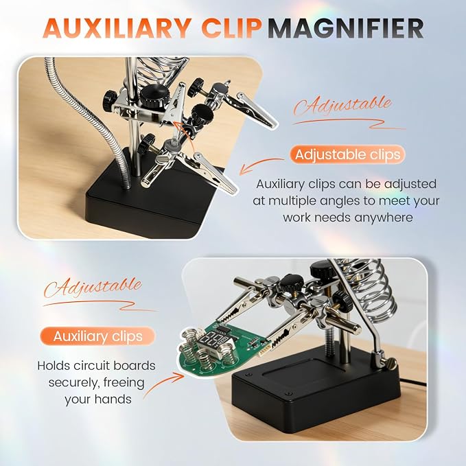Soldering Helping Hands with LED Light and Magnifier | 2 Alligator Clips - Image 7