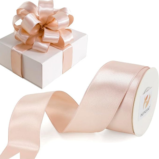 HUIHUANG Rose Gold Satin Wired Ribbon 1-1/2 inch Double-Sided Wire Edge Ribbon by HUIHUANG