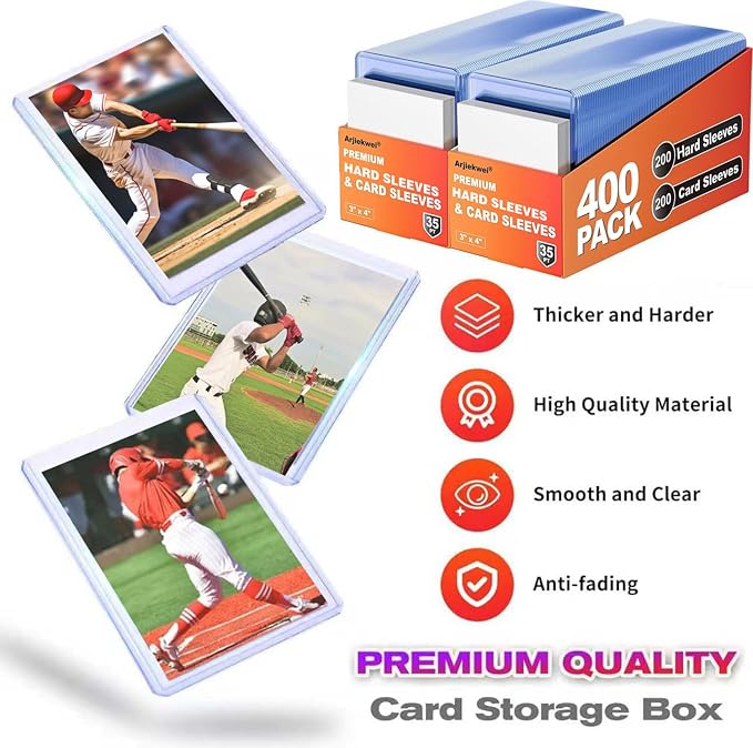 1000 Pack Card Sleeves Hard Plastic, Arjiekwei 3"X 4" Baseball Cards Protectors - Image 3
