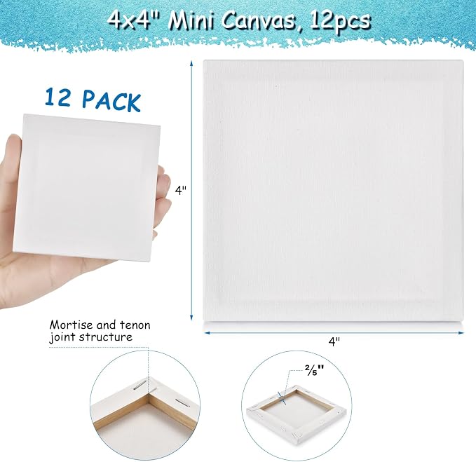 12PCS Mini Canvases for Painting – 4 x 4 in Bulk Small Square Stretched Canvases - Image 2