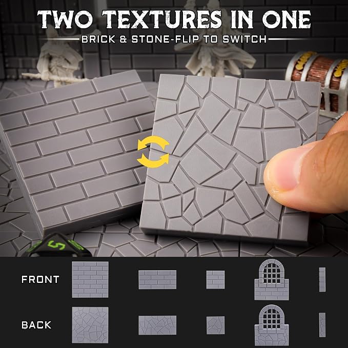 CZYY Magnetic Dungeon Tiles, Basic Set | Double-Sided Texture, Paintable Gray - Image 3