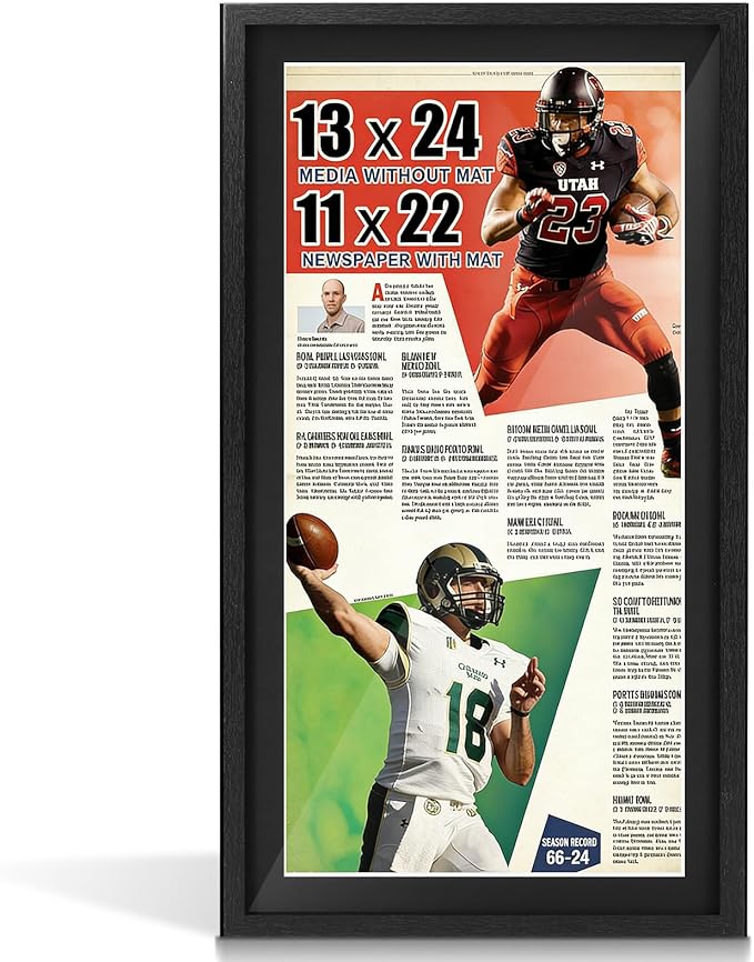 JupDec 11 × 22 Up to 13 × 24 Newspaper Frame, Premium Wood Display Case by JupDec