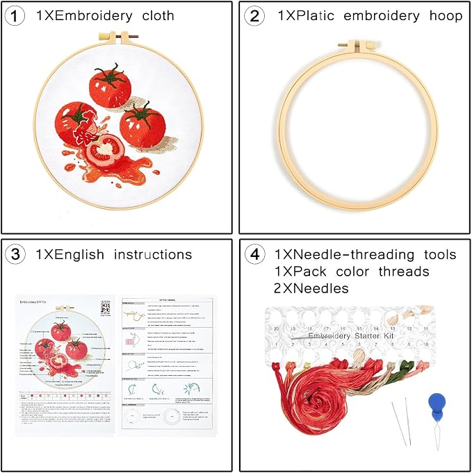 Tomato Embroidery Kits for Beginners Adults, Hand Embroidery Starter Kit - Image 7